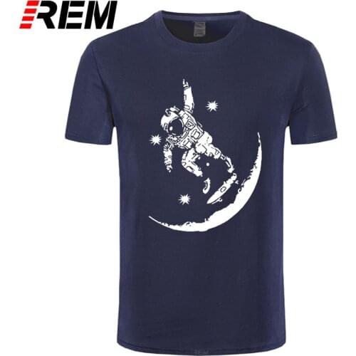REM 100% cotton play on the moon print o-neck short sleeve designs men T-shirt casual summer loose male t shirt