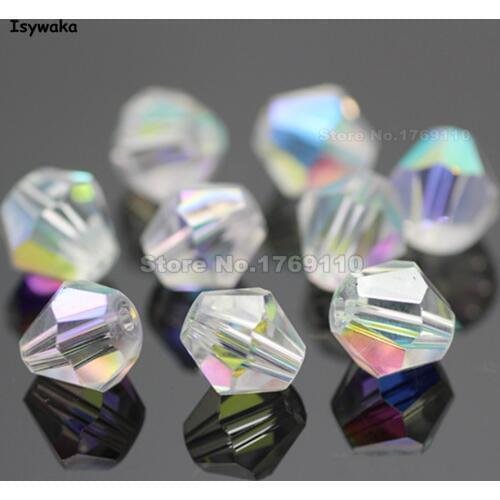 Isywaka 38pcs White AB Color 8mm Bicone Austria Crystal Beads charm Glass Beads Loose Spacer Bead for DIY Jewelry Making