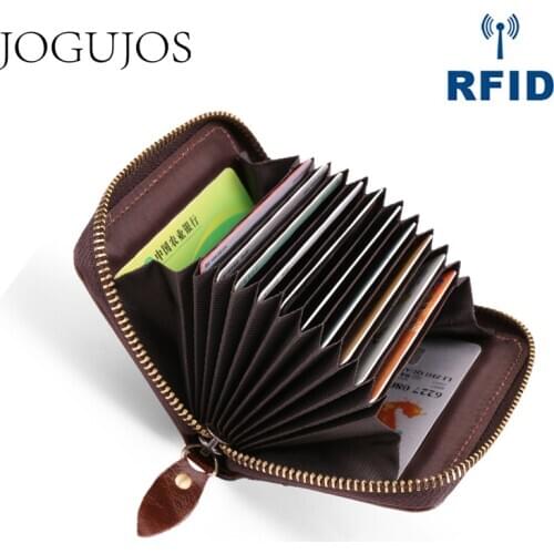 JOGUJOS Business Cowhide Unisex Credit Card Holder Wallet Genuine Leather Card Holder Rfid Men Women Card Id Holders Coin Purse