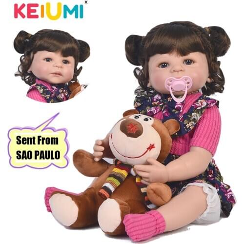 KEIUMI 22'' Reborn Baby Girl Full Body Silicone Fashion Baby Dolls Kids Boneca Reborn DIY Toys Truly Princess With Curved Hair