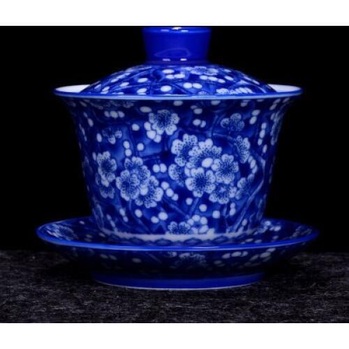 Jingdezhen Ceramic Tea Tureen Blue and White Porcelain Bowl Chinese KungFu Gaiwan Tea Cup Tea Bowl Tea ceremony accessories