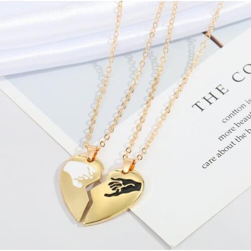 2Pcs European Heart Stitching Pendant Necklace For Womens Lover Couple Jewelry Metal Hand Heart Necklace Valentine Gift N170