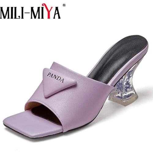 MILI-MIYA High Quality Women Slippers Strange High Heels Sandals Outdoor Fashion Square Toe Party Ladies Dress Shoes Size 34-40