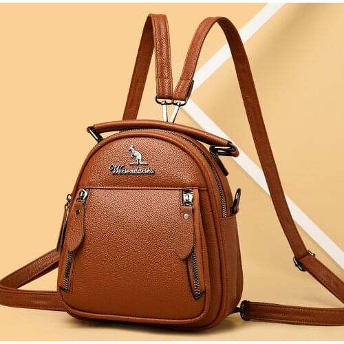 Fashion Women Soft Leather Small Backpack Designers Brand Multifunction Solid School Bags for Teenage Girls