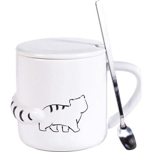 Justdolife Funny Cat Mug Set Cartoon Unique Cat Cups Coffee Mug Ceramic Milk Mug With Lid & Spoon Drinkware Cup