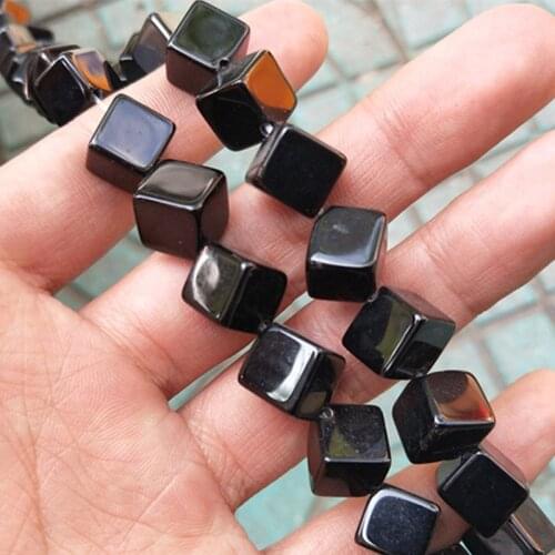 Natural Diagonal Drilling Cube Black Agates Beads For Jewelry Making Beads Bracelets 15inch Needlework DIY Beads Trinket