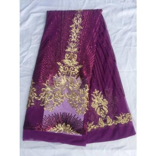 2018 Latest Purple African French Lace Fabric High Quality African Tulle Lace Fabric With Sequins For Wedding YJ10771