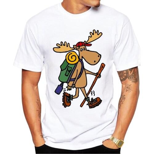 2018 Newest Creative Moose Walking with Backpack Design Mens T Shirt Cool Tops Aardvark Playing Electric Guitar Printed T-shirt