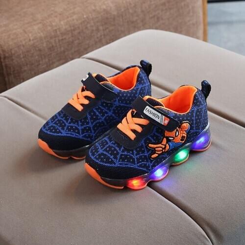 New Autumn Cartoon Spiderman Kids Glowing Sneaker Girls Led Boys Shoes Mesh With Lights Children Luminous Shoes Chaussure Enfant