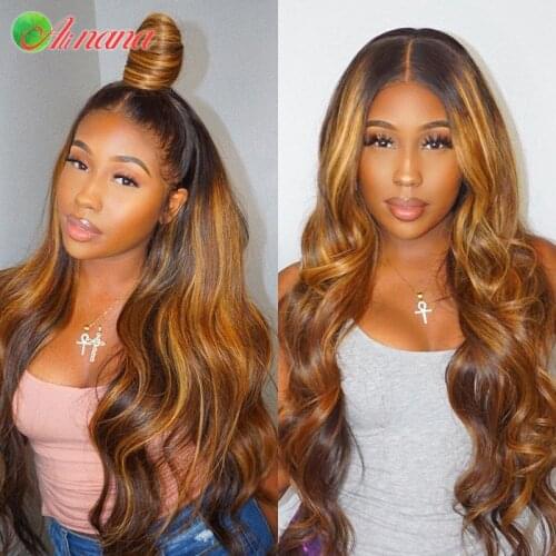 Alinana Ombre 4/27 Highlight Wig Malaysian Remy Body Wave 13x4 Lace Front Human Hair Wigs Honey Blonde Lace Frontal Wig 30 Inch