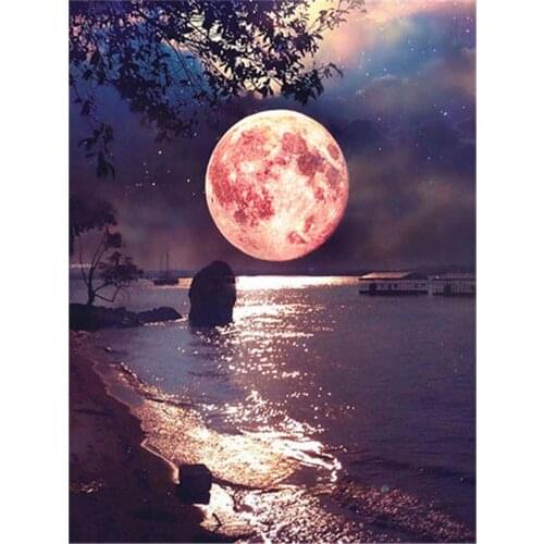 Landscape Moon Printed Canvas 11CT Cross Stitch Patterns DIY Embroidery DMC Threads Handmade Sewing Handiwork Decor