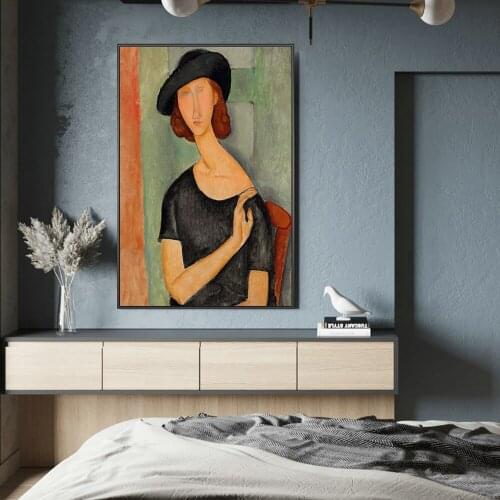 Portrait of Jeanne Hebuterne Canvas Paintings By Modigliani Famous Wall Art Posters And Prints Nordic Art Pictures Wall Decor