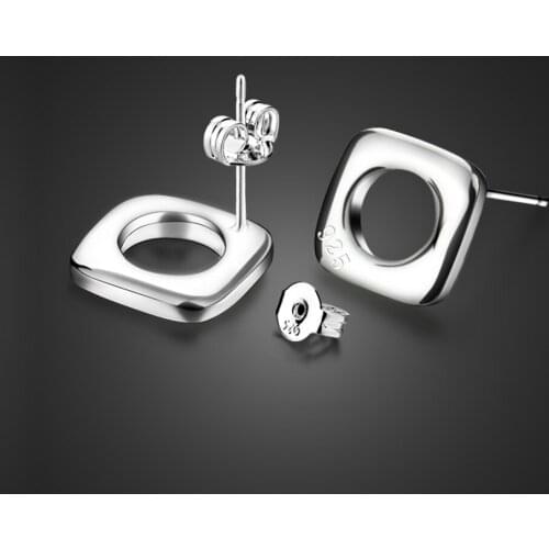 Simple Fashion Square Stud Earrings Female 100% 925 Sterling Silver Earrings Women Charm Brand Jewelry Birthday Present bijoux