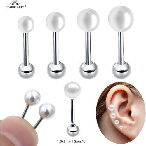 Perfect Round Pearl 2pcs 1.0x6mm 18G Tragus Piercing Oreja Cartilage Earrings Nose Ring Stud Ear Piercing Pearl Helix Piercing