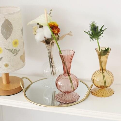 Retro glass vase flower transparent brown Nordic ins wind simple table art flower insert decorative hydroponics
