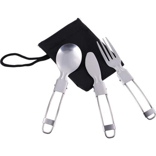 Outdoor Cookware Knife Fork Spoon Camping Foldable Spoon Equipment Cutlery EDC Stainless Steel Tableware For Picnic Utensils