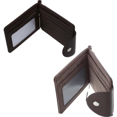 Ultra-thin Slim Men Leather Money Clip Wallets ID Credit Card Holder Coin Purse Gray