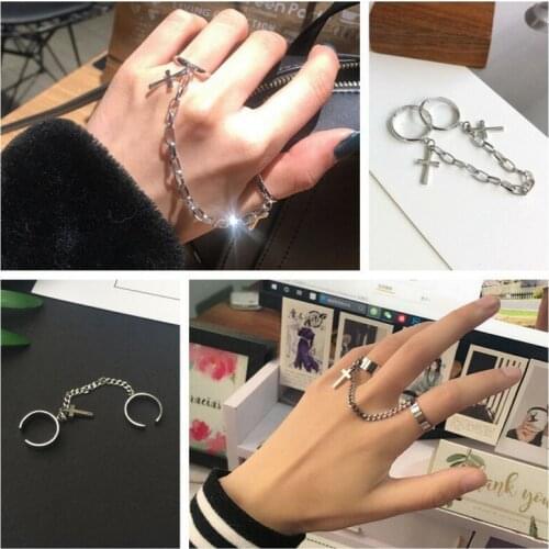 Hip Hop Cross Chain Ring Adjustable Joint Ring Punk Finger Rings For Women Men Girl Dating Party Jewelry