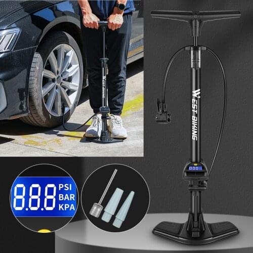 Bike Floor Pump 145 PSI High Pressure with Gauge Cycling Pump Air Inflator Schrader Presta Dual Valve Road MTB Bicycle Tire Pump