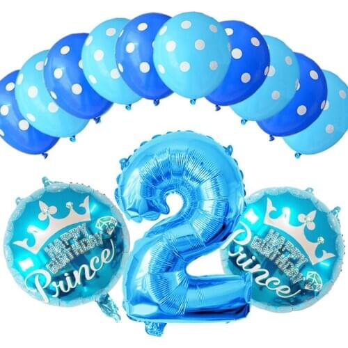 13pcs happy birthday party decorations crown plane letter foil balloons blue number party globos baby shower boy girl kids toys