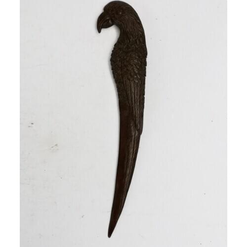 YIZHU CULTUER ART Collection Old Chinese Bronze Carving Lovely Parrot Statue Hairpin Decoration