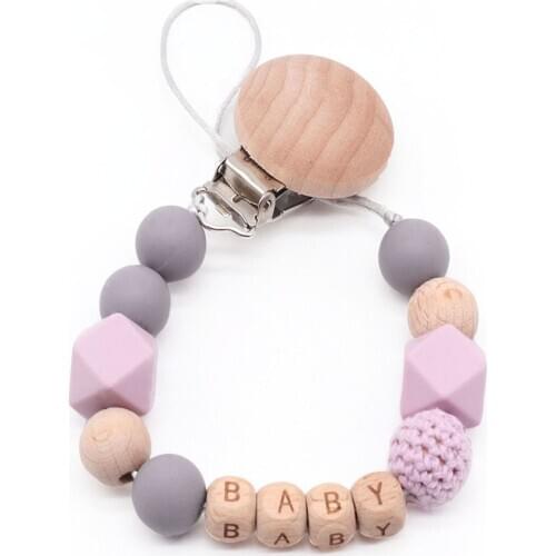 Personalized Name Silicone Bead Teething Pacifier Clip Wood Beads Nursing Clip Paci Clip Toy Binky Binkie Clip Baby Shower Gift
