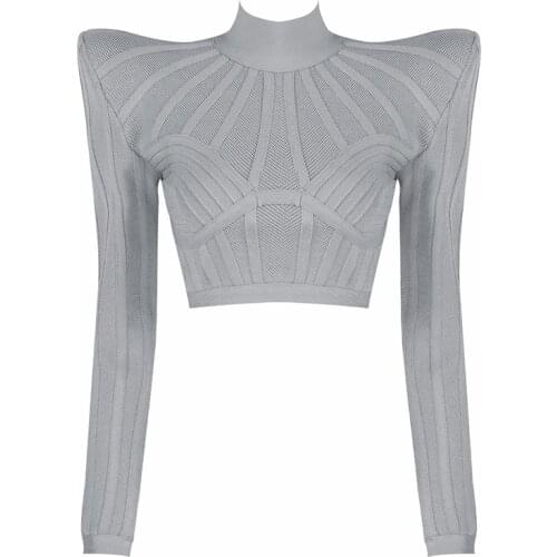 2021 New Women Bandage Top Short Shirt Tees Sexy Party Club Celebrity Fashion Elegant Black Gray Ladies Clothing