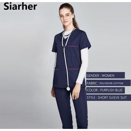 Women Uniforms Short Sleeve Work Wear surgical uniform solid Medical uniform Nurse uniform women scrubs set lab coats