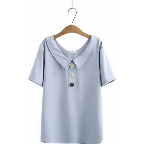 Plus size Turn-down Collar drop shoulder women loose chiffon tshirts 2020 new summer casual ladies button t shirts female tops