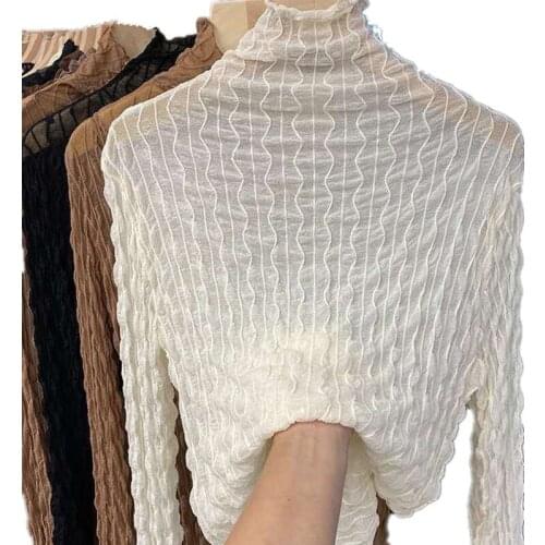 Women Lace Mesh High Collar Bottom T-shirts Female Long Sleeve Autumn Casual Style Tight Thin Tops T-shirts Women Clothes P3 116