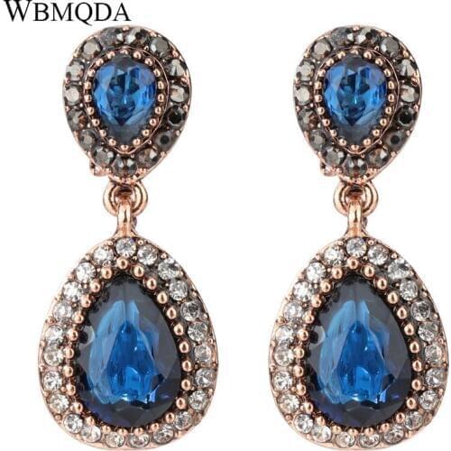 Vintage Big Blue Red Stone Drop Earings Antique Gold Crystal Statement Earrings For Women Fashion Turkish Jewelry 2018