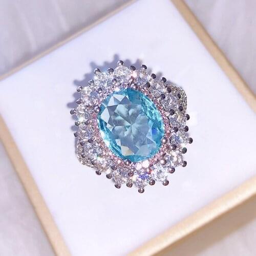 The New Pink Blue Crystal Diamond Ring Female Green Topaz Mosaic Shi Caibao Jewelry Ring
