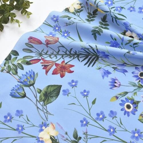 1meter 100% cotton Blue Lotus printing fabric for Childrens skirt dress DIY Summer clothes bag handwork fabric art XMT