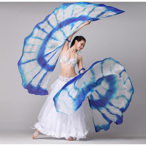 1 Pair Stage Performance Props Half Circle Silk Veil Dance 100% Silk Right/Left Hand Belly Dance Veils Colored Silk Wings Belly