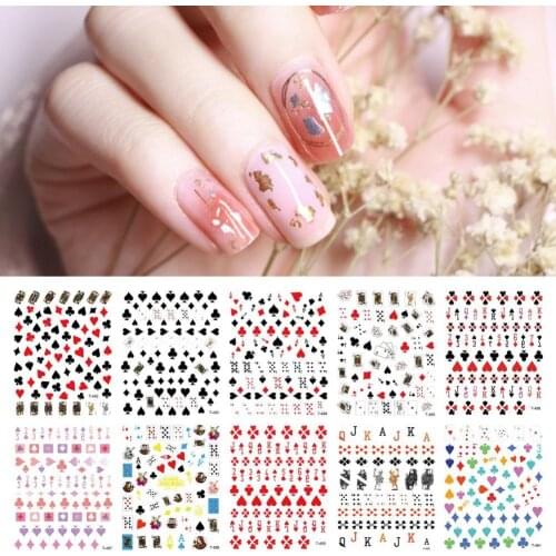 10Pcs/Set Nail Decal Poker Flower Pattern Removable Multiple Styles Adhesive Decoration Stickers for Nail Art Manicure Nail Foil
