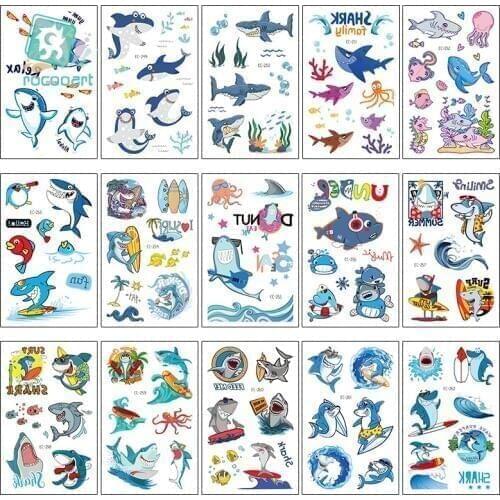 15Pcs/Kids Tattoo Sticker Cartoon Tatuajes Temporary Kids Waterproof Fake Tatoo Hand Taty Cute Shark Design Body art Tatouage