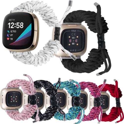 2020 New Lady Women Style Strap For Fitbit Versa3 Smart Watchband New Umbrella Cord Adjustable Woven Watch Band For Fitbit Sense