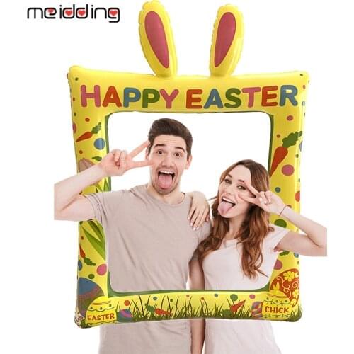 75x55cm happy easter photo frame hand-holder balloon photo booth props rabbit easter party decoration easter deco