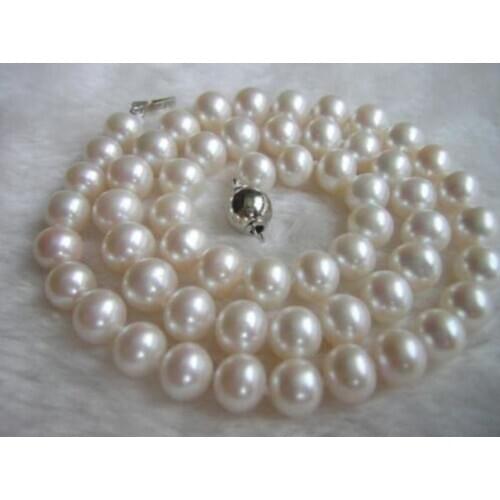 9-10mm 18"AAAA Akoya White Pearl Strand Necklace Handmade