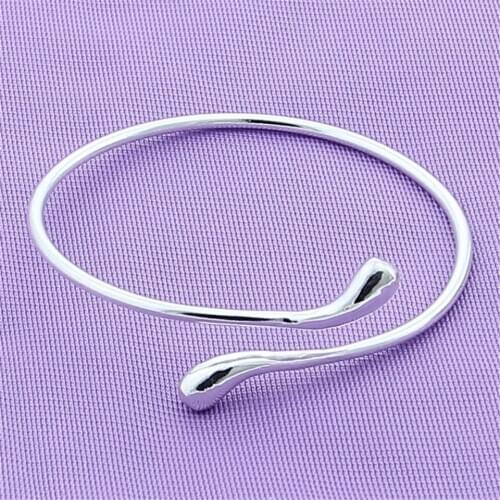 925 Sterling Silver Solid Smooth Water Droplets/Raindrops Bangle Bracelet For Woman Wedding Engagement Fashion Jewelry Gift