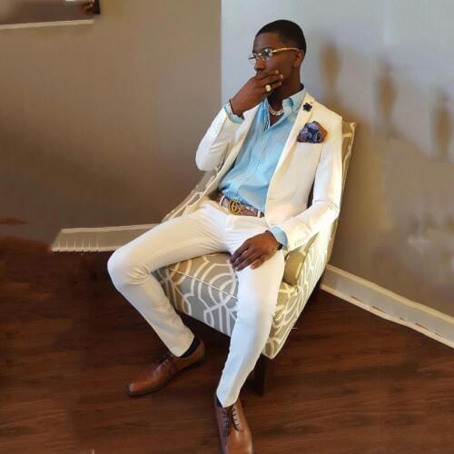 White Mens Wedding Suits 2019 Slim Fit Groom Tuxedos 2 Pieces (Jacket+Pants) Bridegroom Suits Best Man Costume Homme Blazer