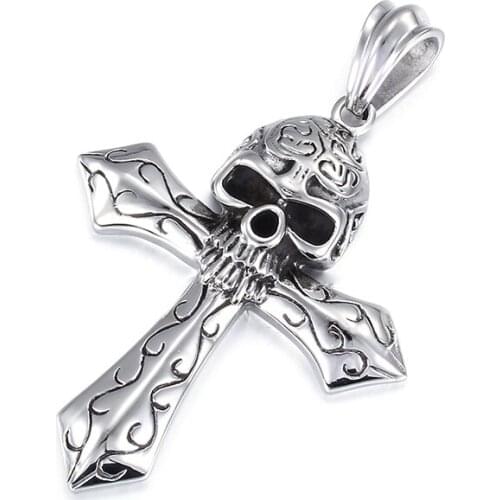 Free shipping 5pcs Wholesale 316L Stainless steel Skeleton skull Cross Pendant Mens Biker Pendant charms Jewelry 48*60mm size