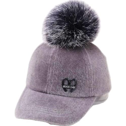 Doitbest Parent-child caps New brand baseball caps winter hat for women Fur pompom Adjustable Casual ladys Snapback cap