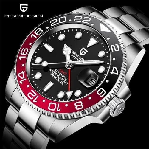 Luxury Brand Men Watch PAGANI DESIGN GMT Sapphire Stainless Steel Automatic Mechanical Calendar Waterproof Sports reloj Luminous