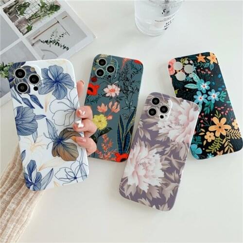 Vintage Flower Leaves Phone Case For iPhone 12 11 Pro Max XR XS Max X XS 7 8 Plus SE 2020 12 11 Pro 11 Soft IMD Matte Back Cover