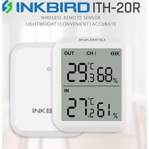 Inkbird ITH-20R Hygrometer Thermometer Indoor Outdoor Unit Combo Measurement with Accurate Digital Display for Aquarium Garage