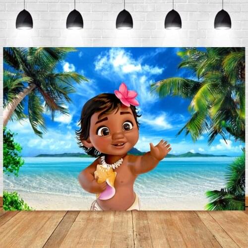 Baby Moana Photo Backdrop Newborn Girls Kids Baby Shower Happy Birthday Party Photograph Background Banner Vaiana Decoration
