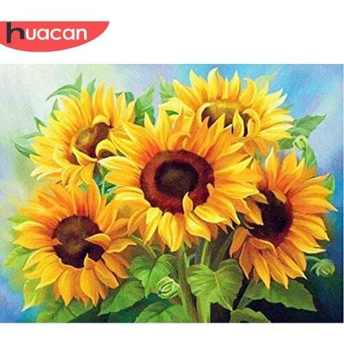 HUACAN Diamond Painting Sunflower Diamond Embroidery Flower Cross Stitch Kit Rhinestones Mosaic Home Decor Wall Stickers