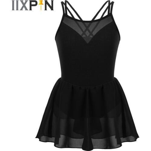 IIXPIN Girls professional ballet Dress Spaghetti Shoulder Straps Elastic Mesh Splice Gymnastics Leotard Ballet Dance Dress Kids