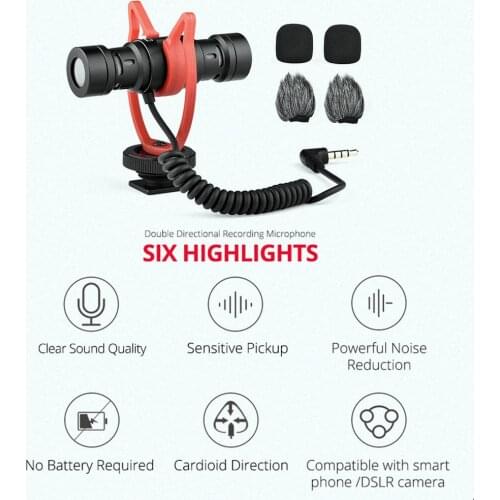 Cardioid Dual Capsule Microphone Camera-Mount Mic For Smartphone Tablet Digital SLRs Live Video Vlog Recording Small Radio Mic